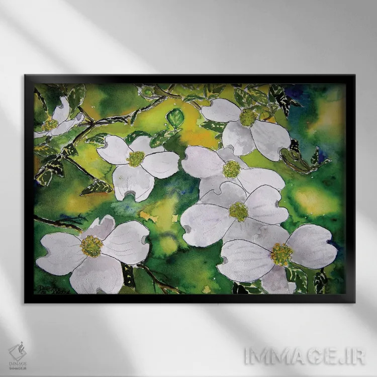تابلو گلهای درخت داگوود اثر درک مککری - نمای قابدار مشکی