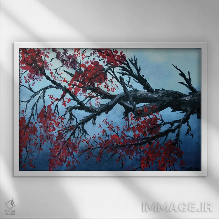 تابلو شکوفههای گیلاس ژاپنی اثر درک مککری - نمای قابدار سفید