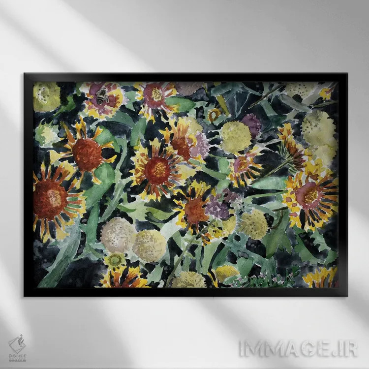 تابلو گلهای پتوی سرخپوستی (نوعی گل وحشی) اثر درک مککری - نمای قابدار مشکی