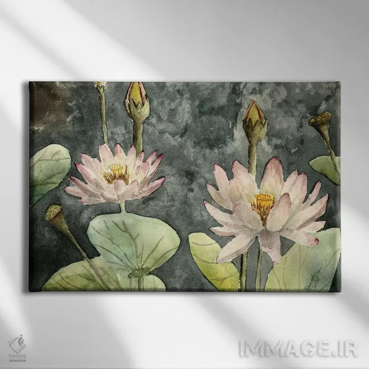تابلو گلهای نیلوفر آبی اثر درک مککری - نمای روبهرو روی دیوار