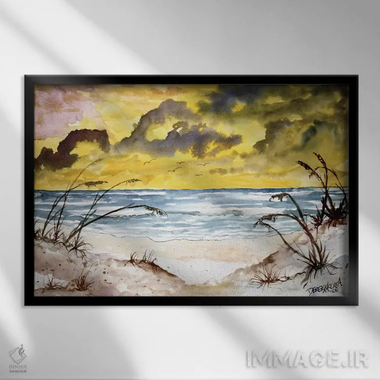 تابلو چشمانداز دریایی ساحل اثر درک مککری - نمای قابدار مشکی