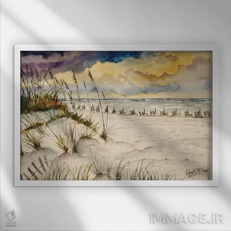 تابلو ساحل دستین، فلوریدا اثر درک مککری - نمای قابدار سفید