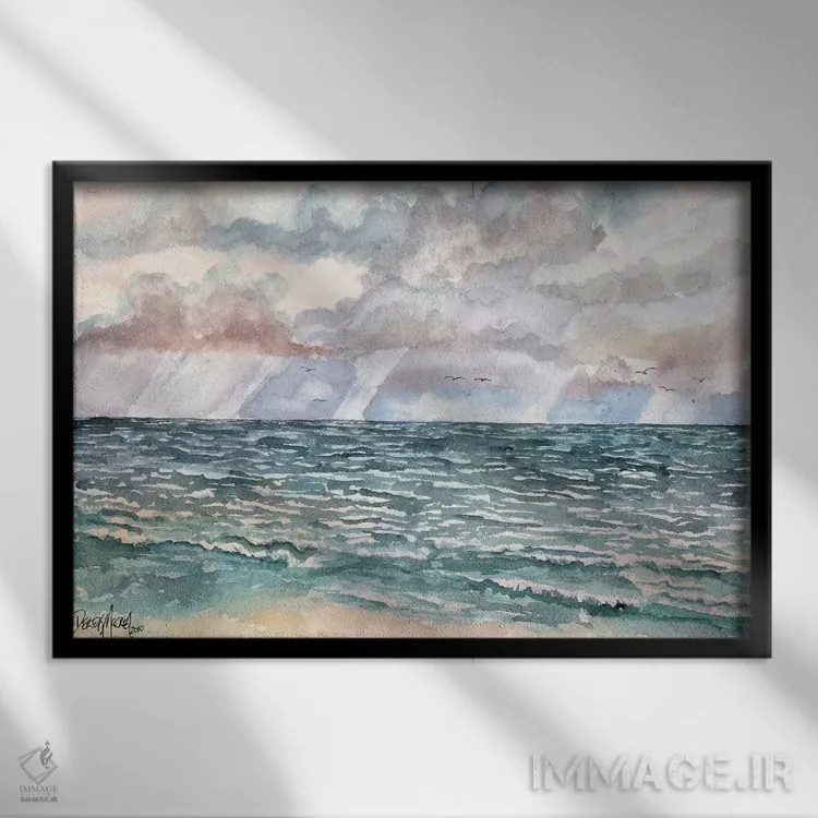 تابلو چشمانداز دریایی اسطوخودوس اثر درک مککری - نمای قابدار مشکی