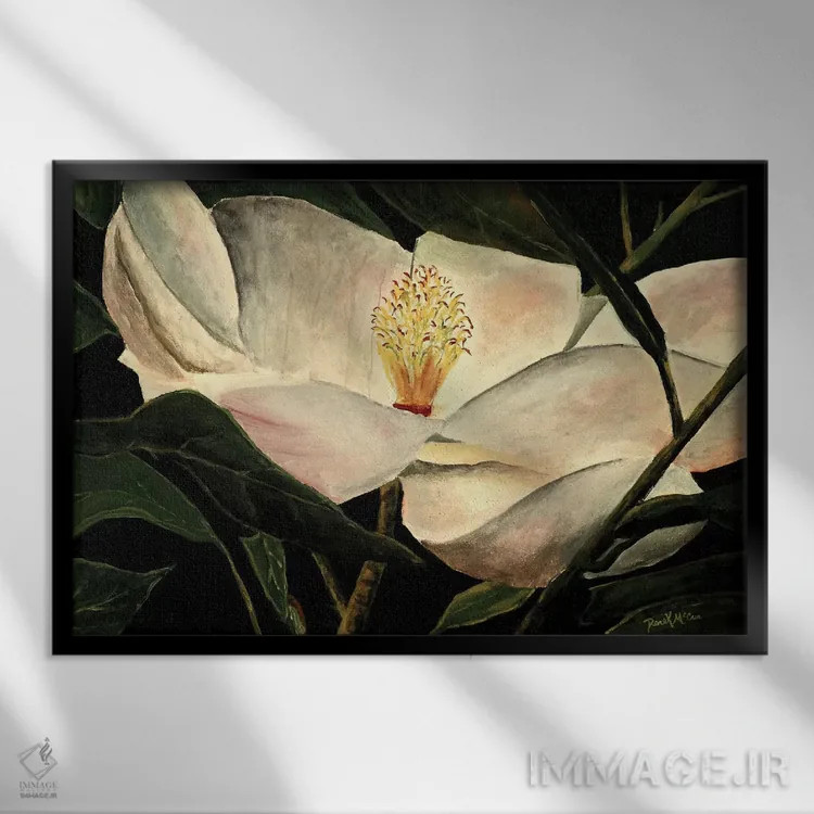 تابلو گل ماگنولیا اثر درک مککری - نمای قابدار مشکی