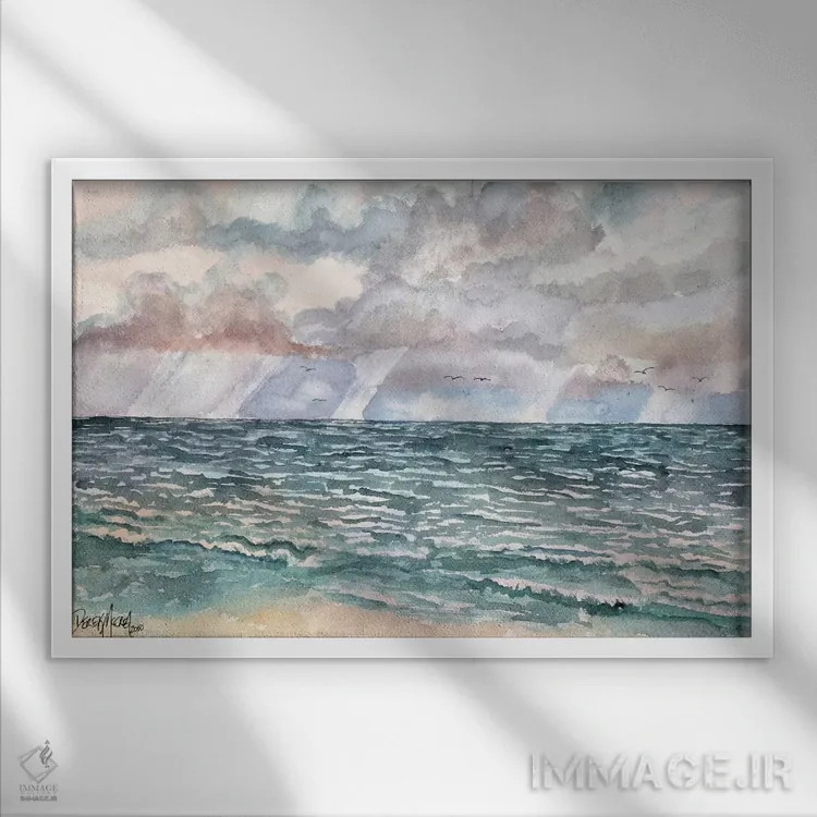 تابلو چشمانداز دریایی اسطوخودوس اثر درک مککری - نمای قابدار سفید