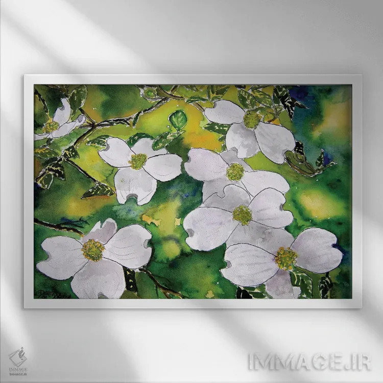 تابلو گلهای درخت داگوود اثر درک مککری - نمای قابدار سفید