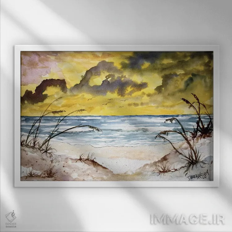 تابلو چشمانداز دریایی ساحل اثر درک مککری - نمای قابدار سفید