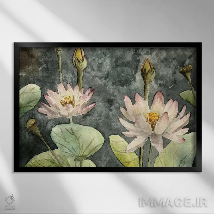 تابلو گلهای نیلوفر آبی اثر درک مککری - نمای قابدار مشکی