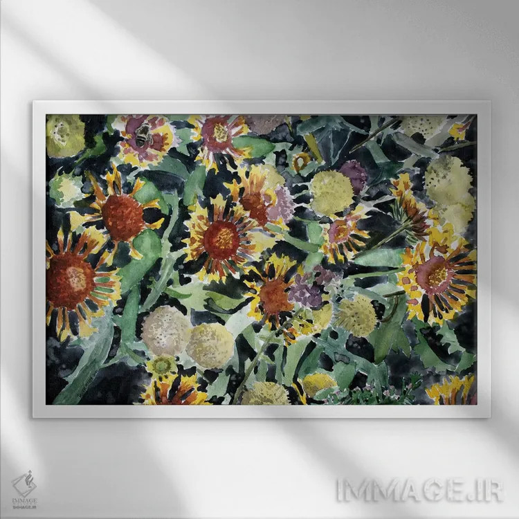 تابلو گلهای پتوی سرخپوستی (نوعی گل وحشی) اثر درک مککری - نمای قابدار سفید