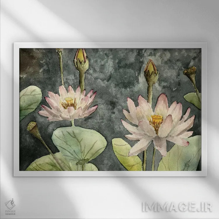 تابلو گلهای نیلوفر آبی اثر درک مککری - نمای قابدار سفید