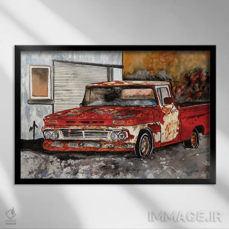 تابلو وانت شورلت قدیمی اثر درک مککری - نمای قابدار مشکی