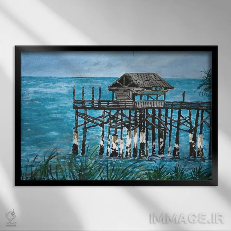 تابلو چشمانداز اسکلهٔ دریایی اثر درک مککری - نمای قابدار مشکی