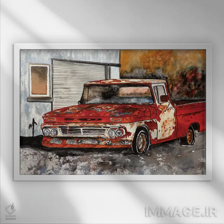 تابلو وانت شورلت قدیمی اثر درک مککری - نمای قابدار سفید