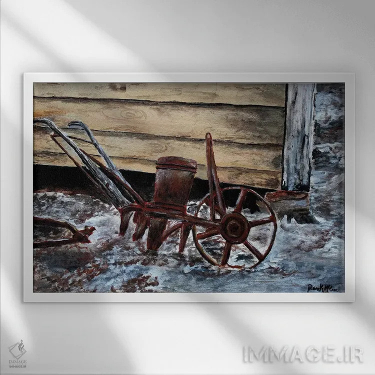 تابلو شخمزنی مزرعه قدیمی اثر درک مککری - نمای قابدار سفید