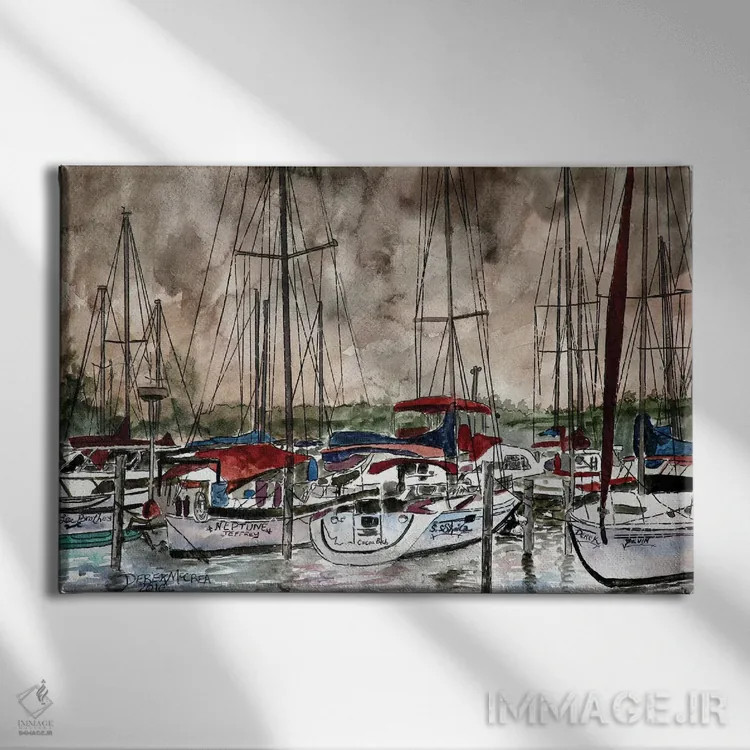 تابلو قایقهای بادبانی در شب اثر درک مککری - نمای روبهرو روی دیوار