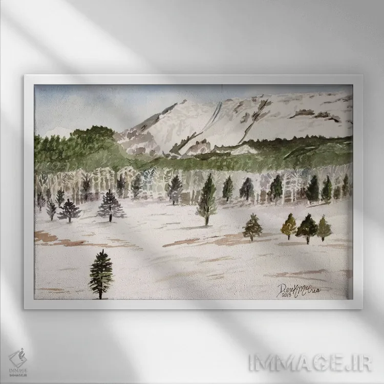 تابلو چشمانداز کوهستانی پایکس پیک اثر درک مککری - نمای قابدار سفید