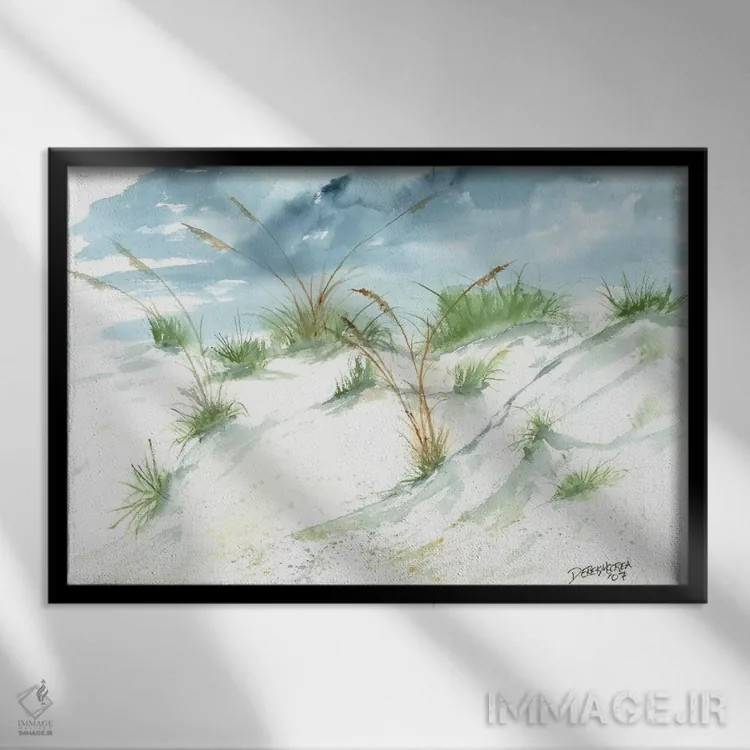 تابلو نقاشی ساحل با تپههای شنی اثر درک مککری - نمای قابدار مشکی