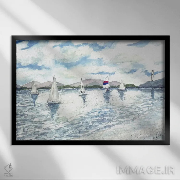 تابلو چشمانداز دریایی با قایقهای بادبانی اثر درک مککری - نمای قابدار مشکی