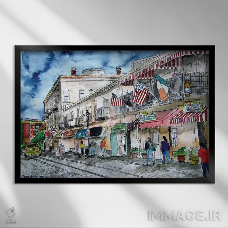 تابلو نقاشی خیابان ریور شهر ساوانا اثر درک مککری - نمای قابدار مشکی