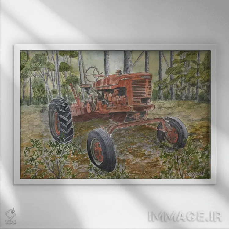 تابلو تراکتور قدیمی اثر درک مککری - نمای قابدار سفید
