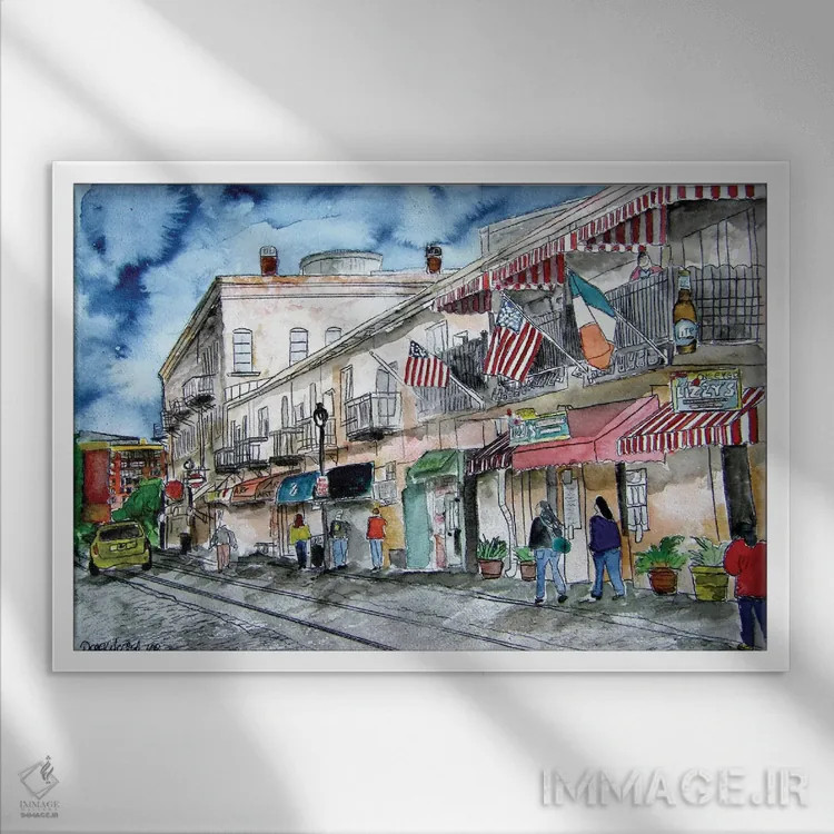 تابلو نقاشی خیابان ریور شهر ساوانا اثر درک مککری - نمای قابدار سفید