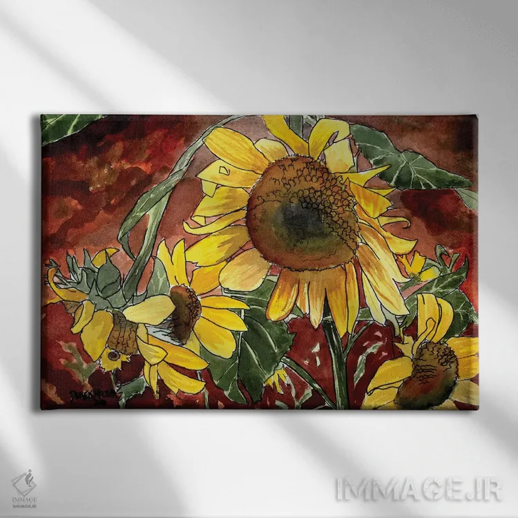 تابلو گلهای آفتابگردان اثر درک مککری - نمای روبهرو روی دیوار