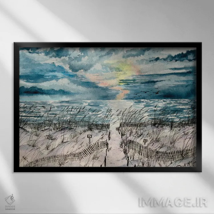 تابلو تپههای شنی ساحل تابستانی اثر درک مککری - نمای قابدار مشکی