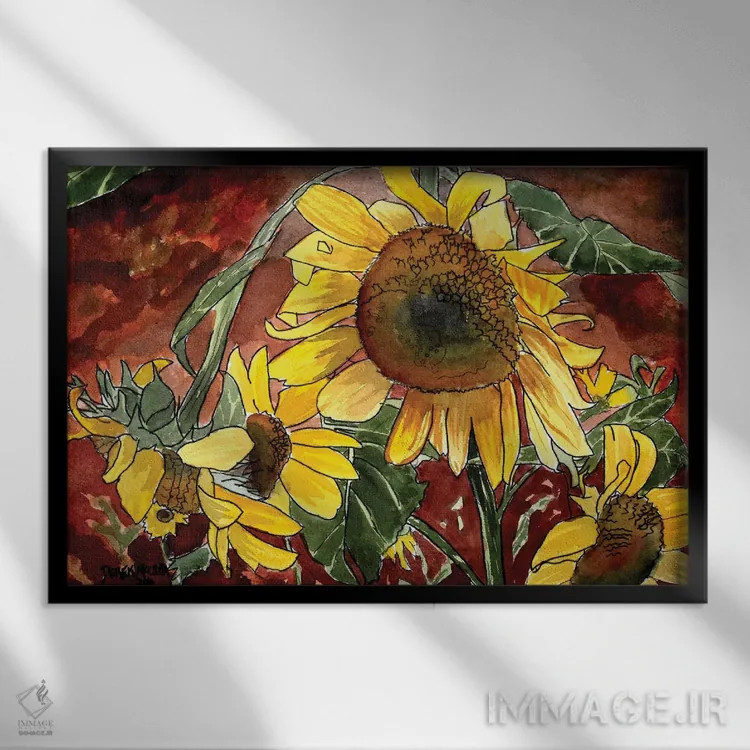 تابلو گلهای آفتابگردان اثر درک مککری - نمای قابدار مشکی