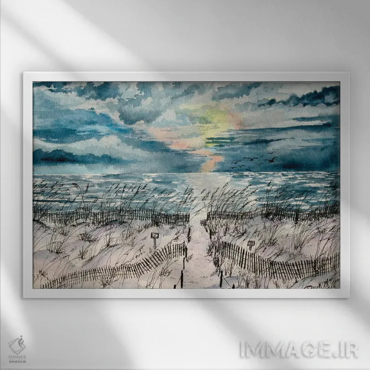 تابلو تپههای شنی ساحل تابستانی اثر درک مککری - نمای قابدار سفید