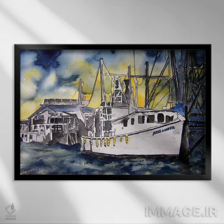 تابلو قایق جزیره تایبی اثر درک مککری - نمای قابدار مشکی