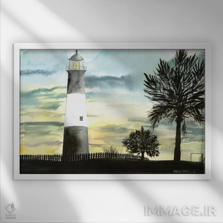 تابلو فانوس دریایی جزیره تایبی اثر درک مککری - نمای قابدار سفید