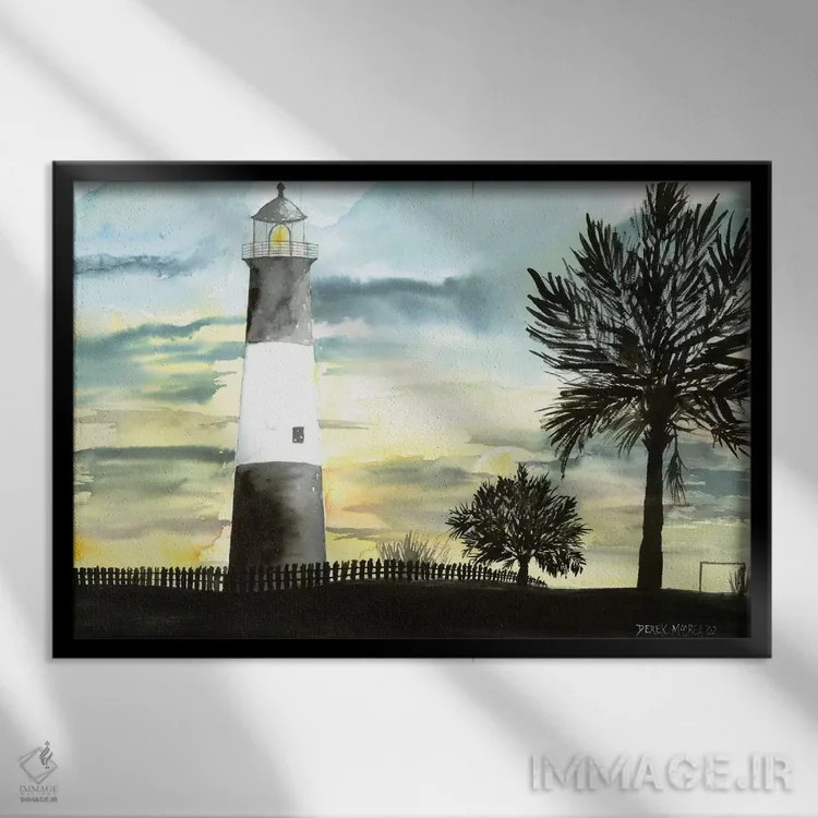 تابلو فانوس دریایی جزیره تایبی اثر درک مککری - نمای قابدار مشکی