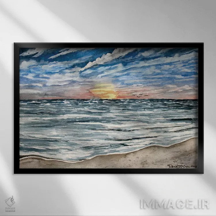 تابلو چشمانداز دریایی هنگام غروب اثر درک مککری - نمای قابدار مشکی