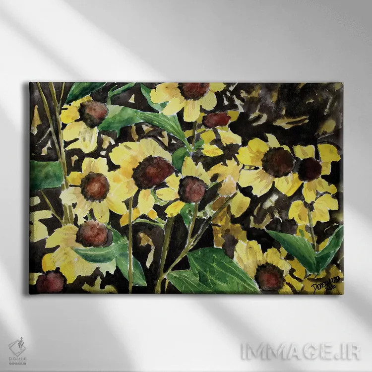 تابلو گلهای سوزان سیاهچشم اثر درک مککری - نمای روبهرو روی دیوار