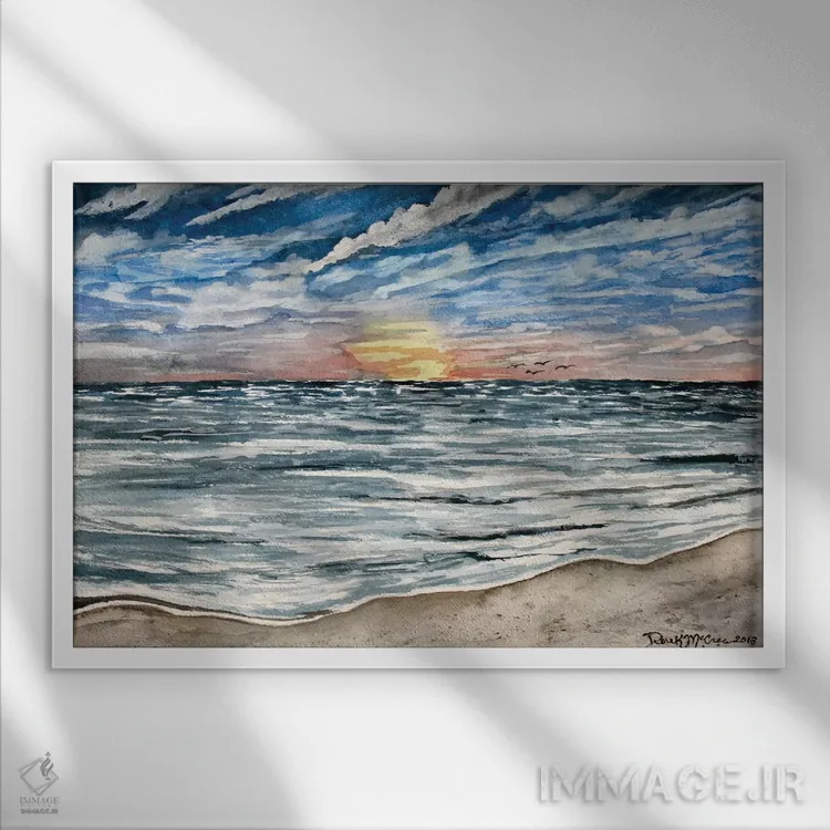 تابلو چشمانداز دریایی هنگام غروب اثر درک مککری - نمای قابدار سفید