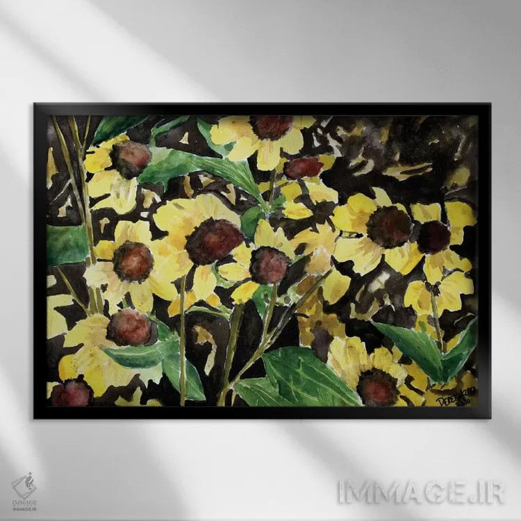 تابلو گلهای سوزان سیاهچشم اثر درک مککری - نمای قابدار مشکی