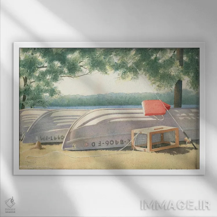 تابلو در انتظار ماهی اثر دیانا میلر-پیرس - نمای قابدار سفید