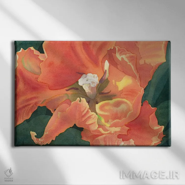 تابلو لالهٔ طوطی شعلهور اثر دیانا میلر-پیرس - نمای روبهرو روی دیوار