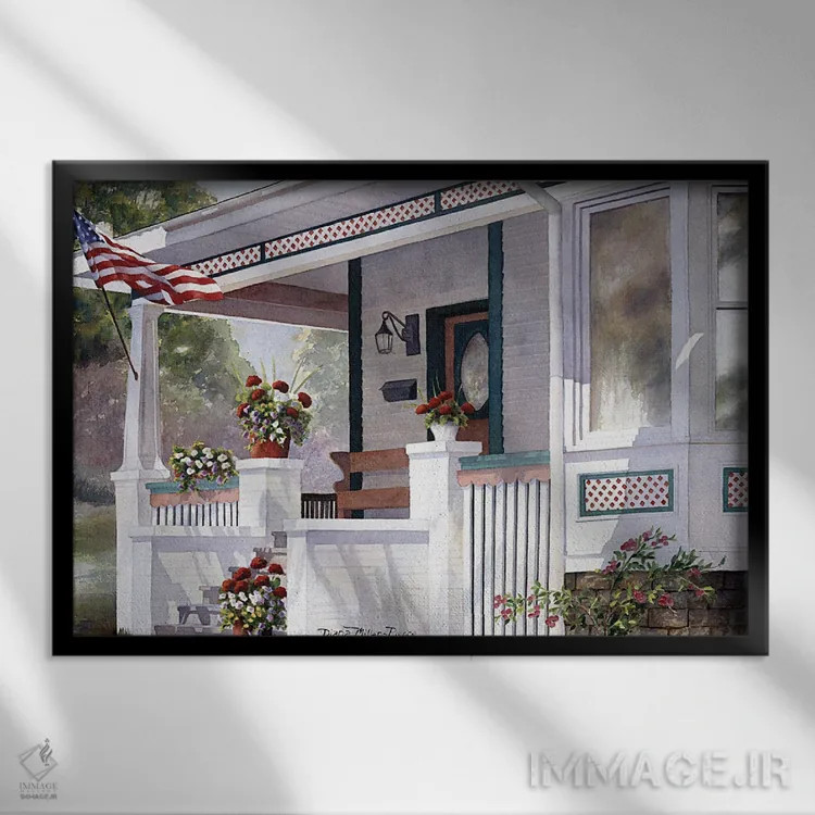 تابلو در سایهٔ افرا کهن اثر دیانا میلر-پیرس - نمای قابدار مشکی