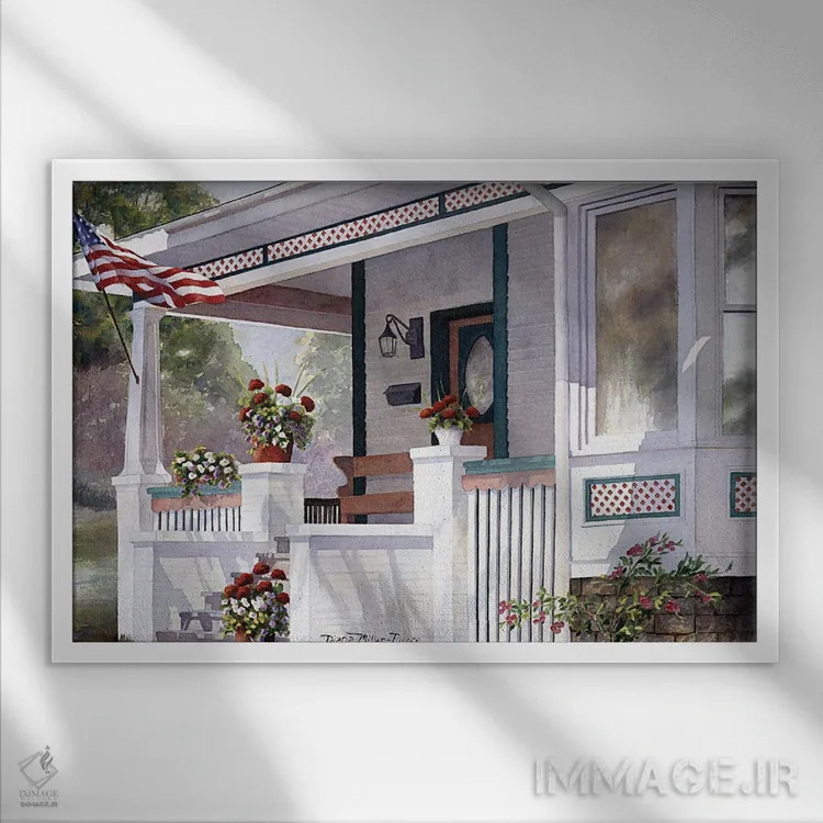 تابلو در سایهٔ افرا کهن اثر دیانا میلر-پیرس - نمای قابدار سفید