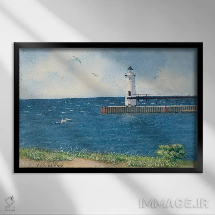 تابلو فانوس دریایی منیست اثر دیانا میلر-پیرس - نمای قابدار مشکی