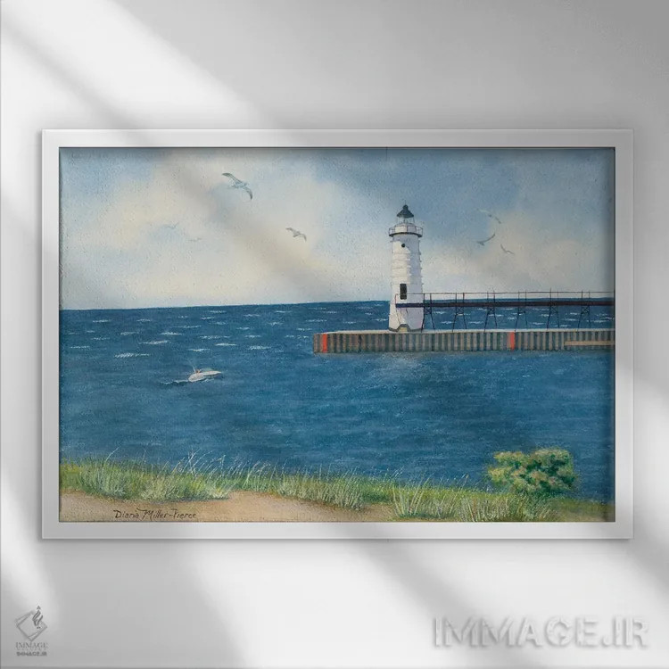 تابلو فانوس دریایی منیست اثر دیانا میلر-پیرس - نمای قابدار سفید