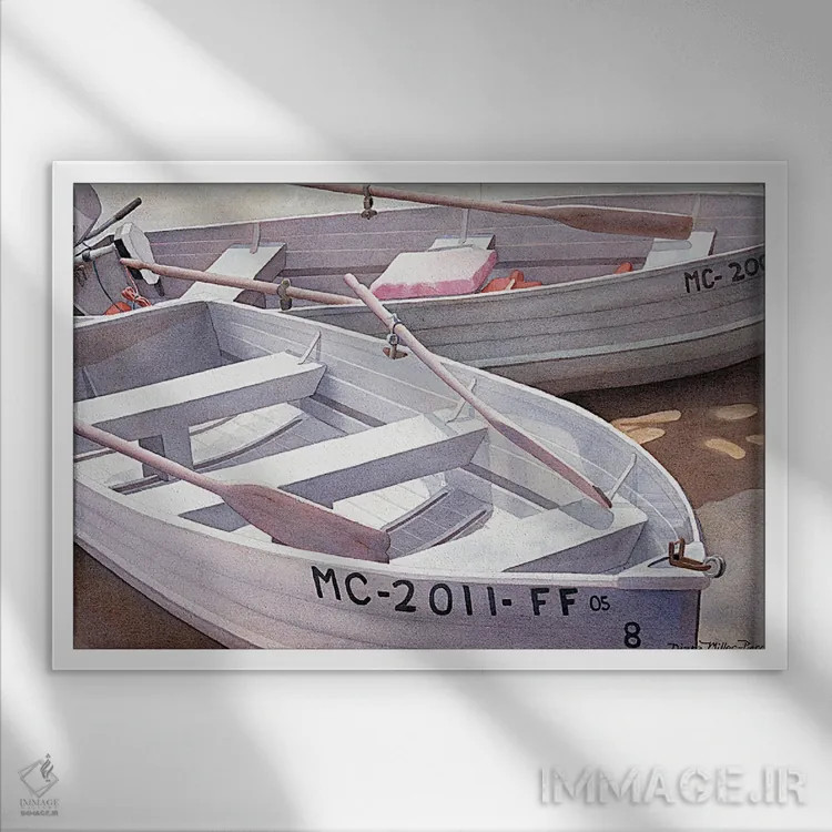 تابلو بعد از گرفتن ماهی - قایقها اثر دیانا میلر-پیرس - نمای قابدار سفید