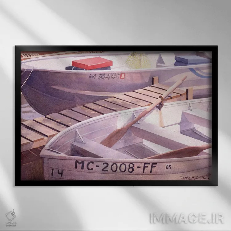 تابلو آماده و منتظر - قایق اثر دیانا میلر-پیرس - نمای قابدار مشکی
