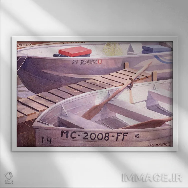 تابلو آماده و منتظر - قایق اثر دیانا میلر-پیرس - نمای قابدار سفید