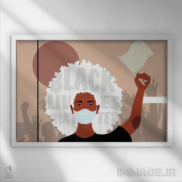 تابلو اعتراض یک اثر دومونیک براون - نمای قابدار سفید