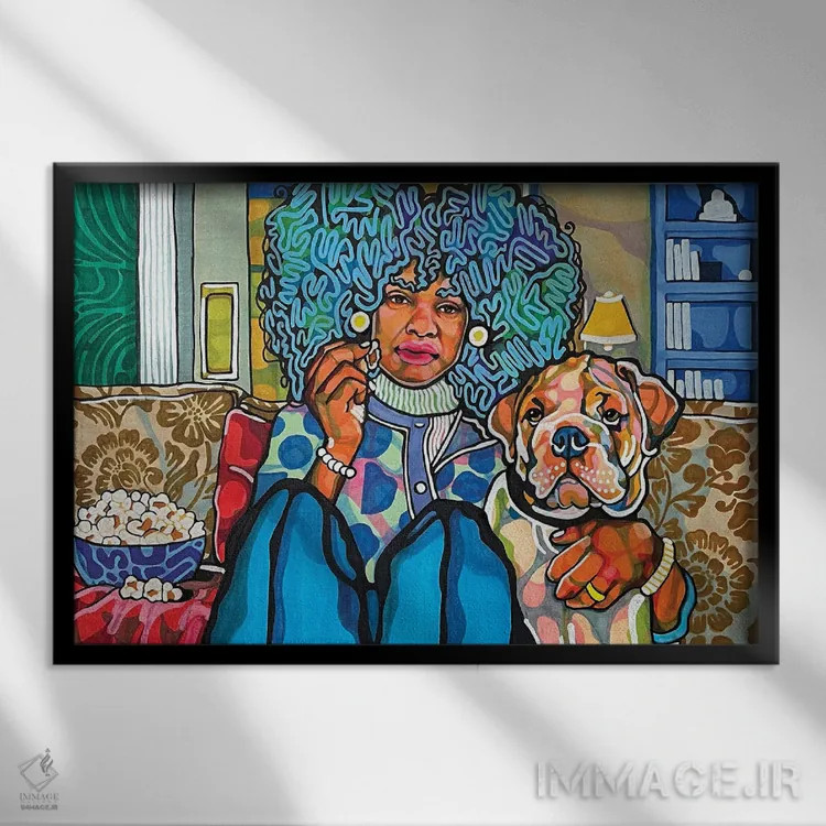 تابلو پاپ کورن (سگ و پاپ کورن) اثر دومونیک براون - نمای قابدار مشکی