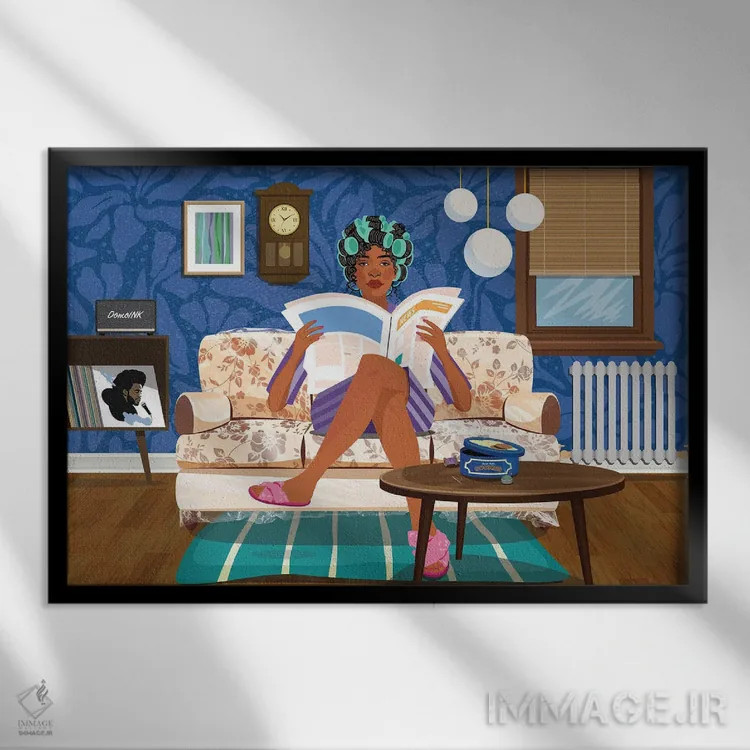 تابلو پلاستیک روی مبل اثر دومونیک براون - نمای قابدار مشکی