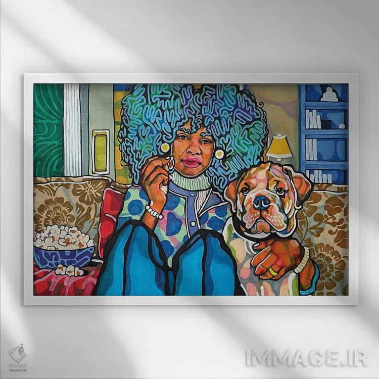 تابلو پاپ کورن (سگ و پاپ کورن) اثر دومونیک براون - نمای قابدار سفید