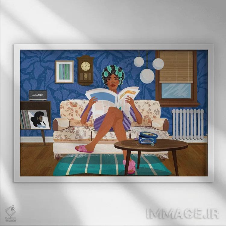 تابلو پلاستیک روی مبل اثر دومونیک براون - نمای قابدار سفید